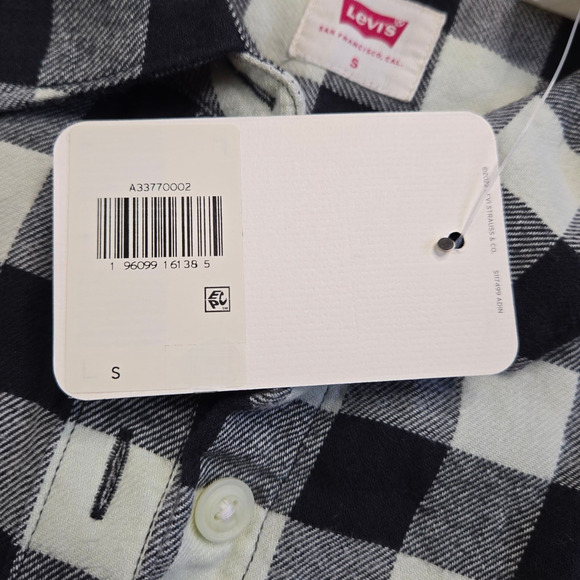 Levi's Black White Buffalo Check Classic Flannel Button Down Shirt Size Small - Picture 3 of 10